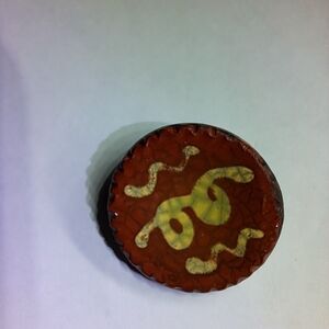Artisan Handcrafted Ceramic Pin w/ Yellow Serpentine Design